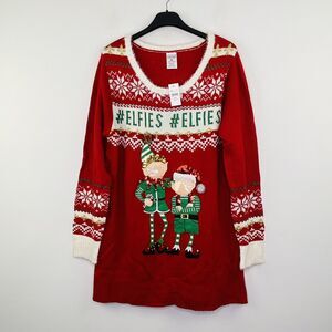 New York Laundry Women XL Elfies Ugly Christmas Sweater Jingle Sequin Elves NWT